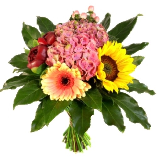 Modern bouquet of Hydrangea - sunflower